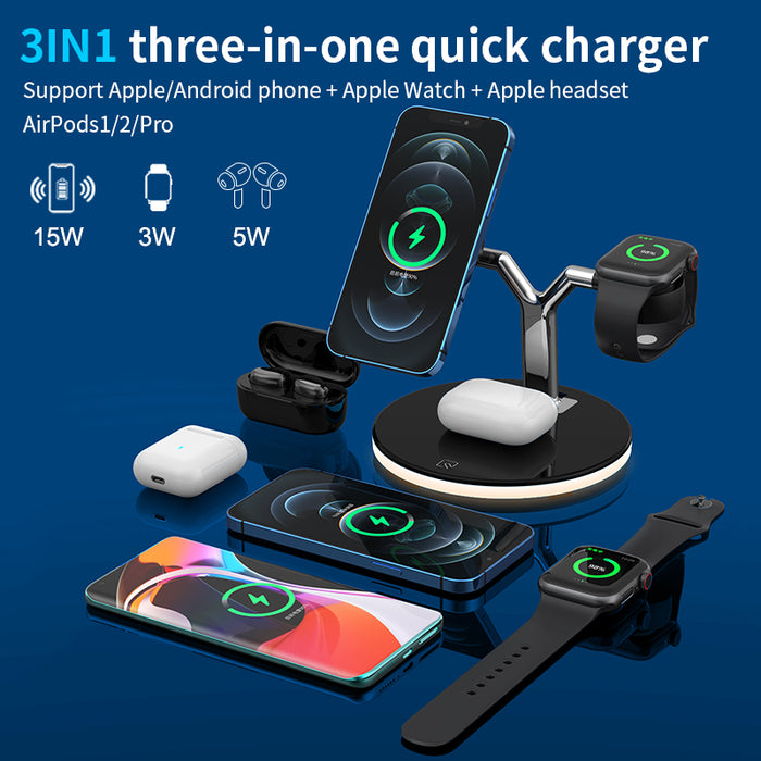 Chargeur sans fil Magsafe pliable 3 en 1 pour iPhone 12/13 Mini Pro Max  Apple Watch 7/6/5/4/3/2 et Airpods 2 3 Pro