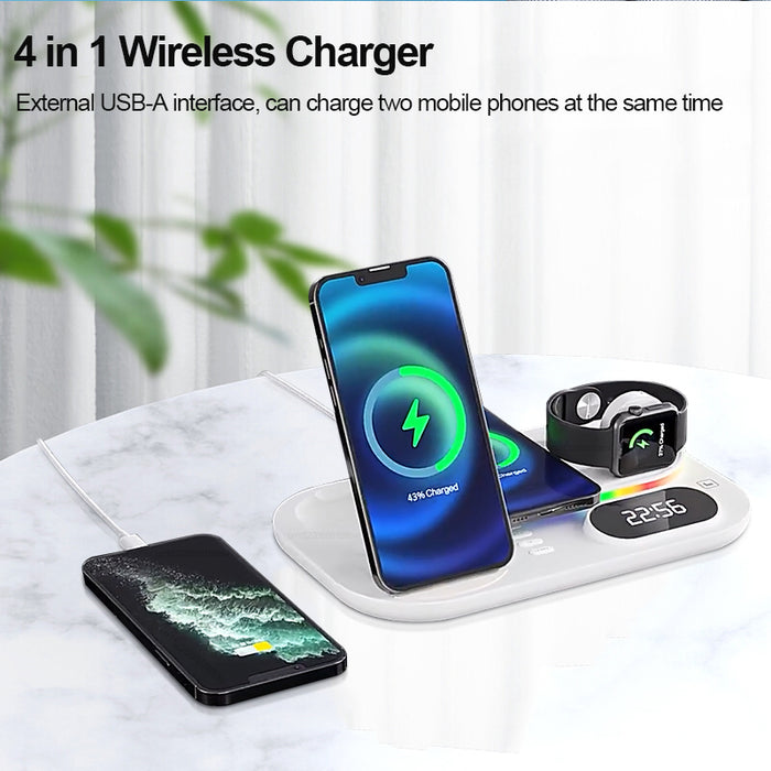 4-in-1 Wireless Charging Station for Apple Devices, 18W Fast Charge  Wireless Charger with Alarm Clock and Temperature Display, Wireless Charger  Stand