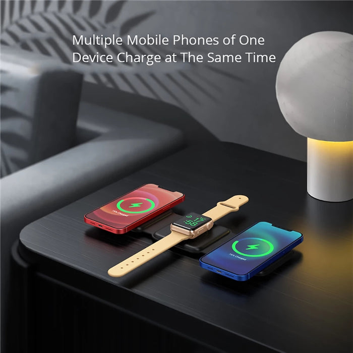 Support de Chargeur sans Fil Qi 15 W pour Airpods Pro Apple Watch 7 6 5 4 3  2 1 SE,4 en 1 Station de Charge sans Fil Rapide Pliable Compatible iPhone